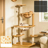 Solid Wood Cat Tree with Scratching Post, Cat House & Platforms