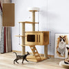 Solid Wood Cat Tree with Bed and Scratching Posts