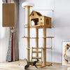 Solid Wood Cat Tree with Bed and Scratching Posts