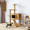 Solid Wood Cat Tree with Bed and Scratching Posts