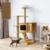 Solid Wood Cat Tree with Bed and Scratching Posts